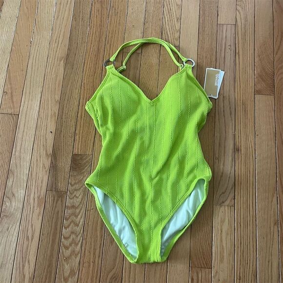 Michael Kors Women's One-Piece Swimsuit Size 10 Green V-Neck - Picture 8 of 8